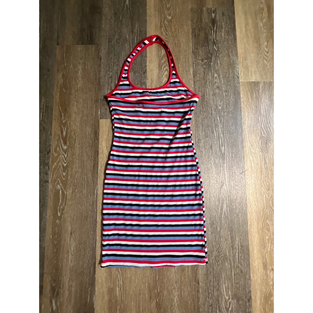 Halter Mini Dress Womens Size 6 Multicolor Striped Excellent Ribbed - Picture 5 of 6